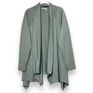 LOGO Lori Goldstein stretch knit cardigan medium open front gray green neutral